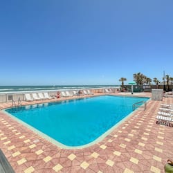 Outdoor pool, pool umbrellas, pool loungers