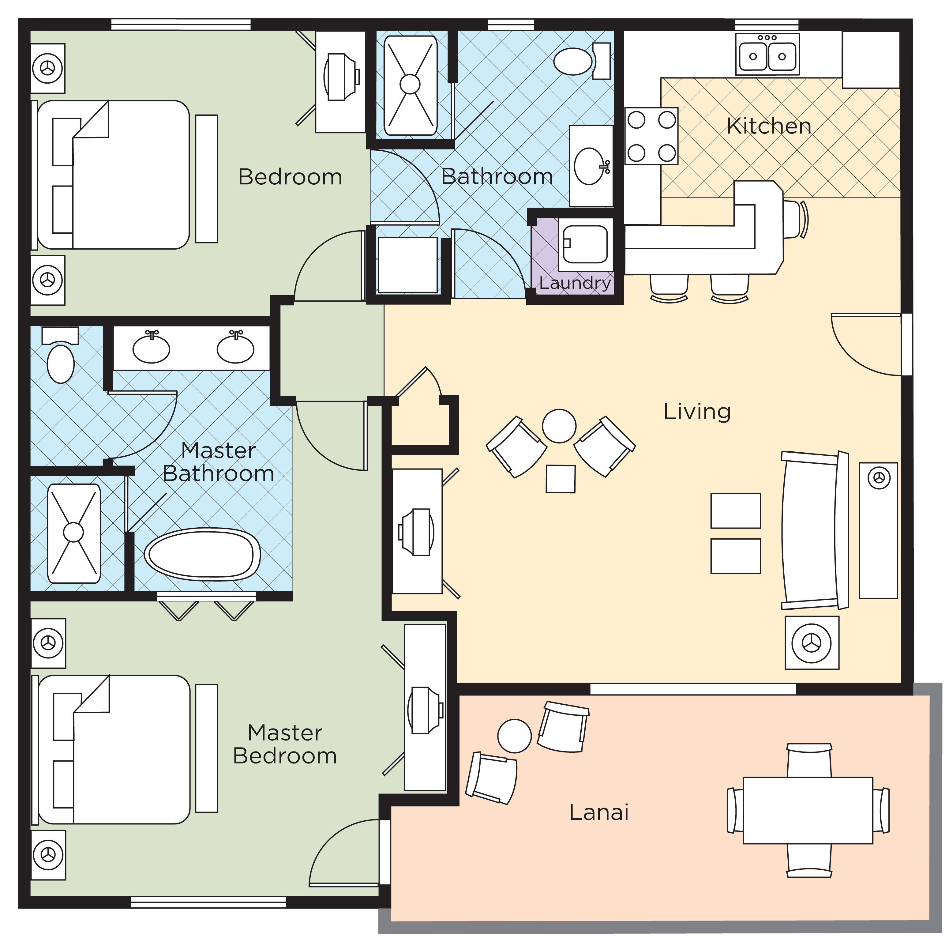 2 bedrooms, in-room safe, iron/ironing board, free wifi