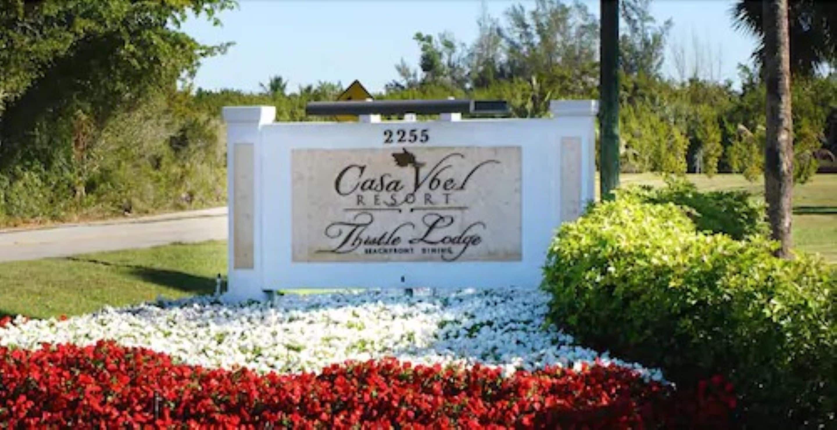 A sign for Casa Vel Resort, Thistle Lodge, with a number 2255.