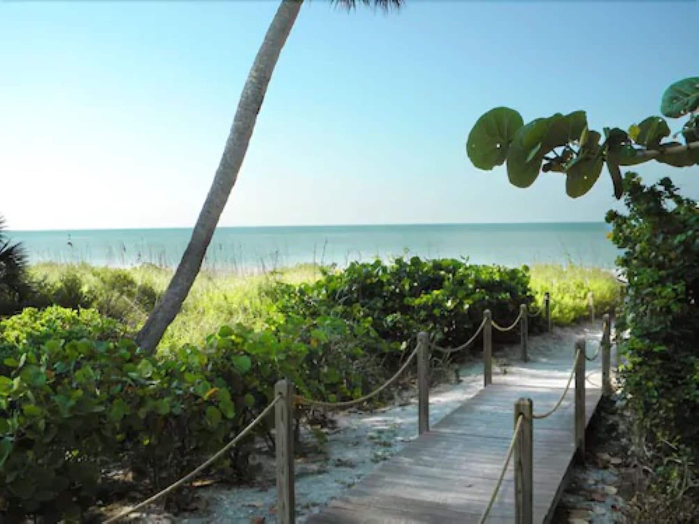 在海滩、白沙、小屋（收费）、沙滩椅