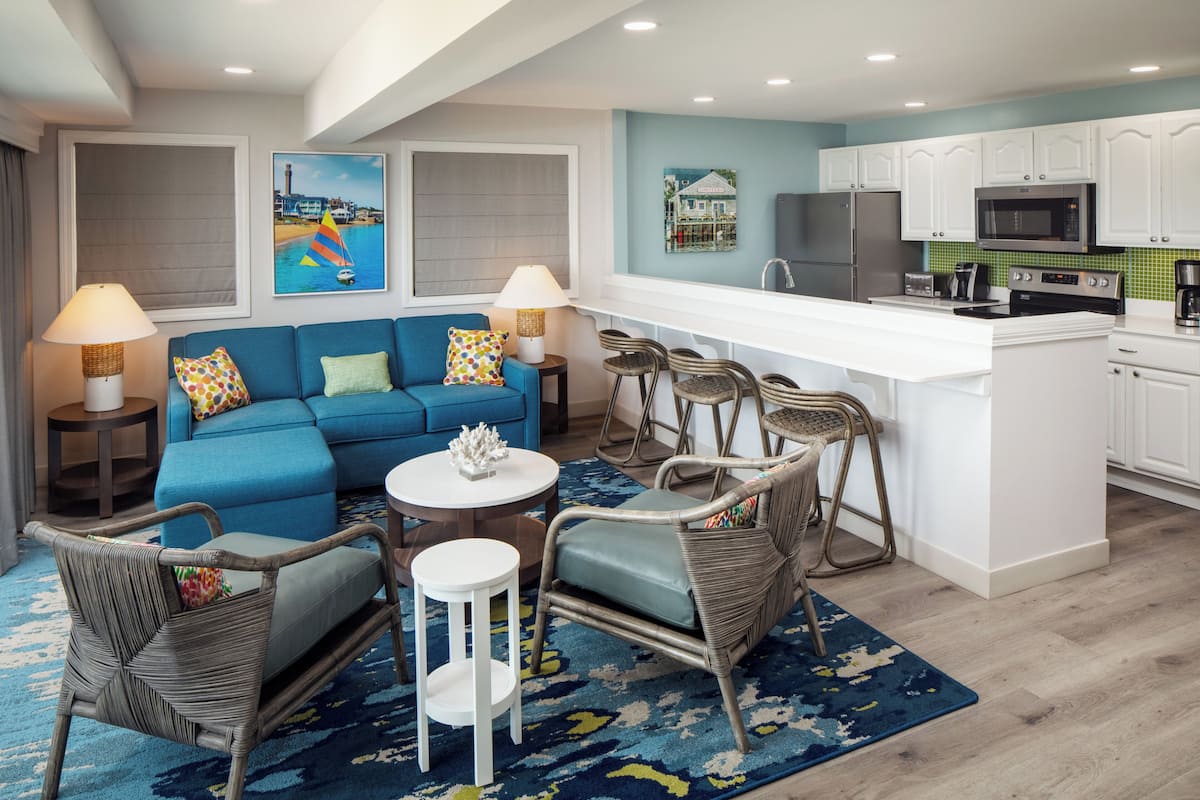 apartment, beach view | living area | 55-inch flat-screen tv with cable channels, tv