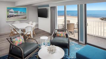 Apartment, Beach View | Living area | 55-inch flat-screen TV with cable channels, TV