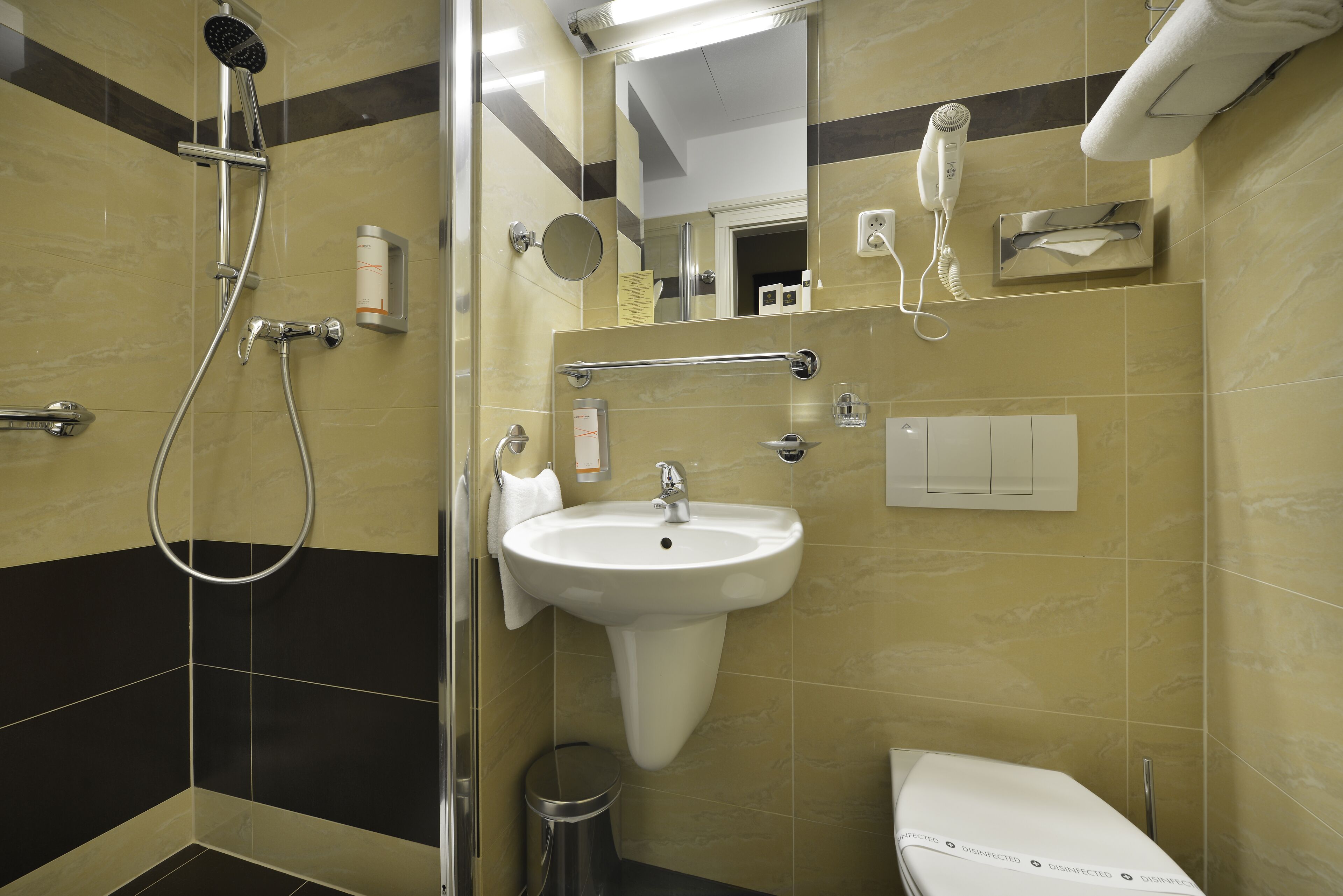 free toiletries, hair dryer, towels