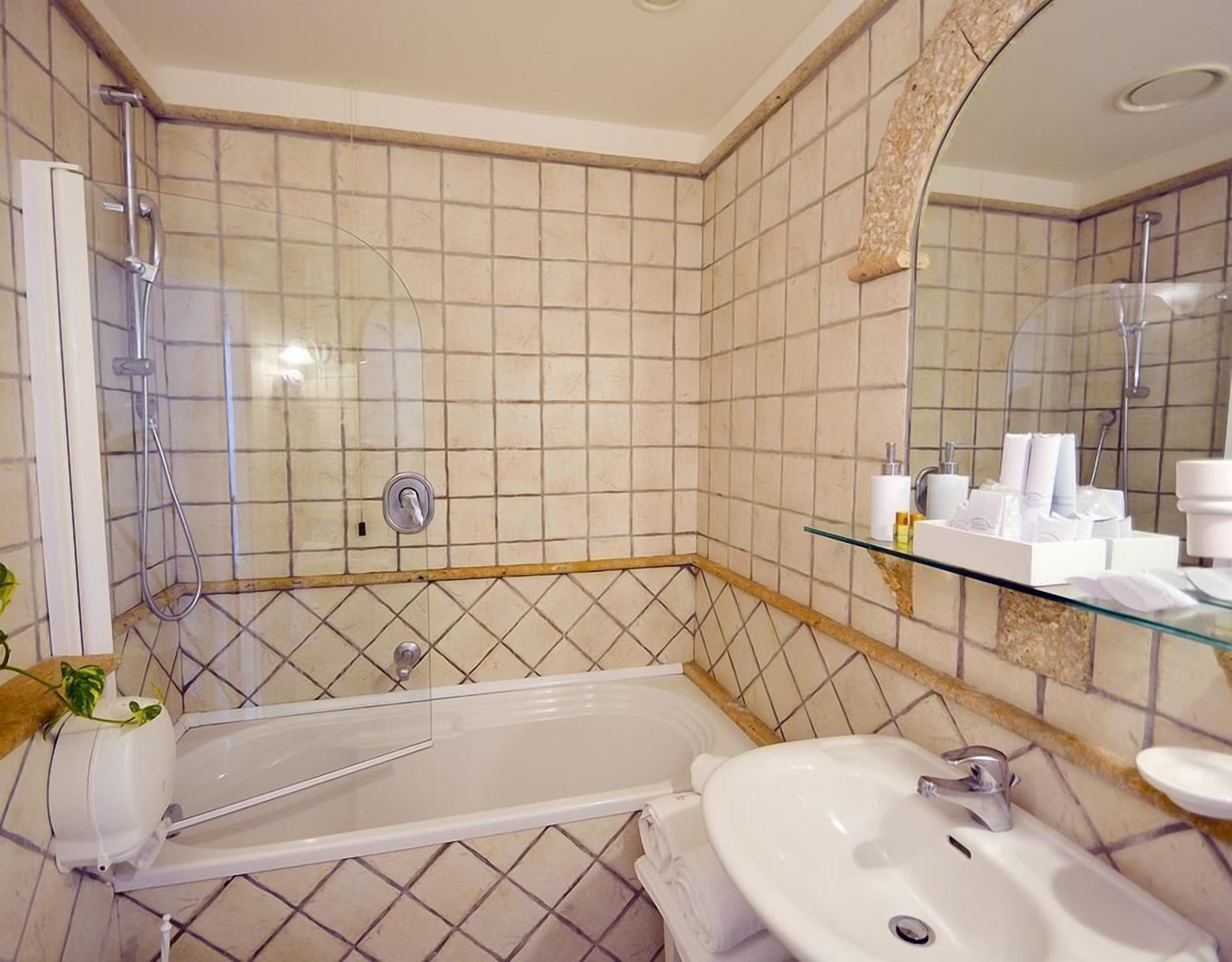 combined shower/bathtub, free toiletries, hair dryer, bidet