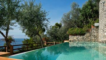 Seasonal outdoor pool, open 9 AM to 6:30 PM, pool umbrellas