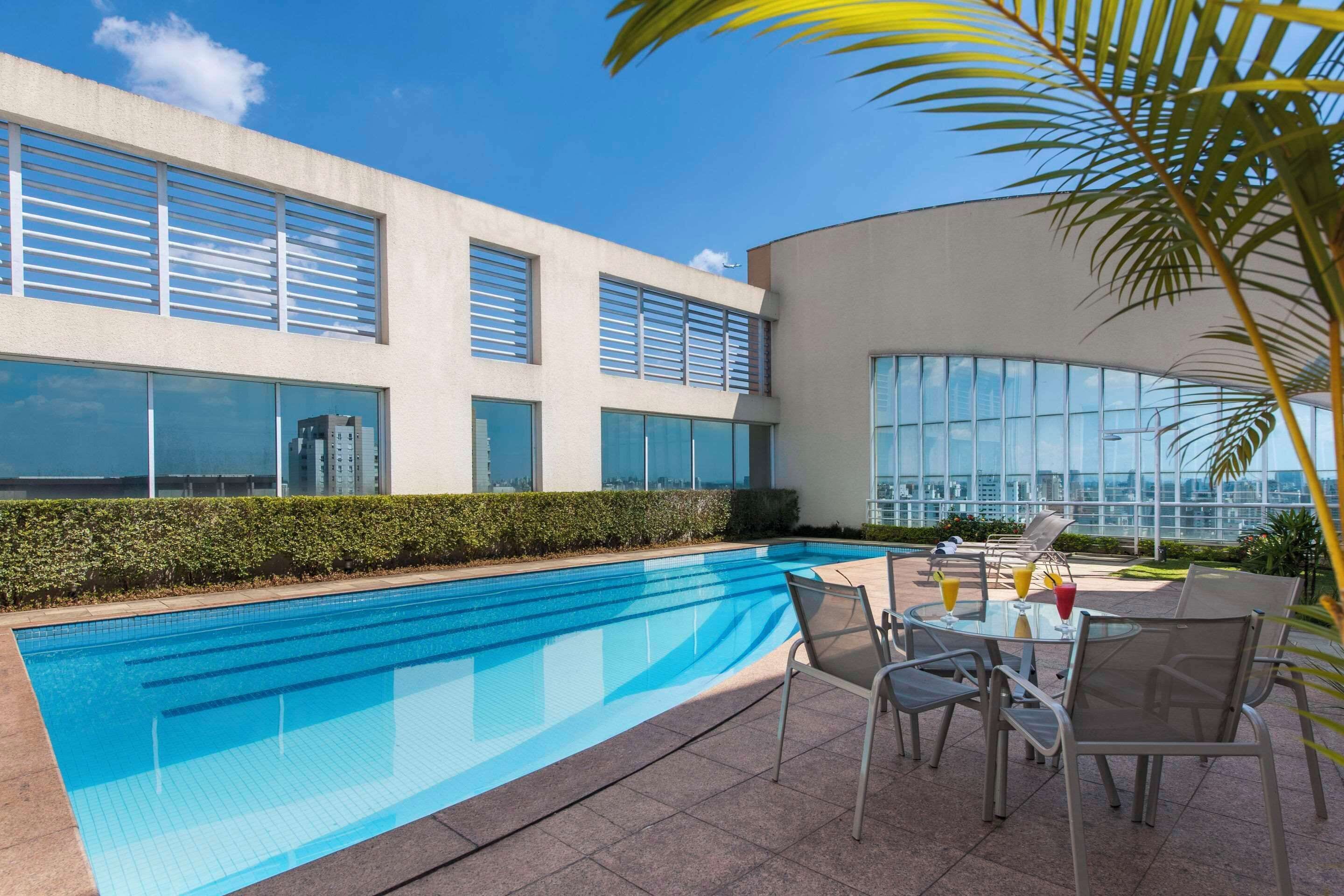 outdoor pool, pool loungers