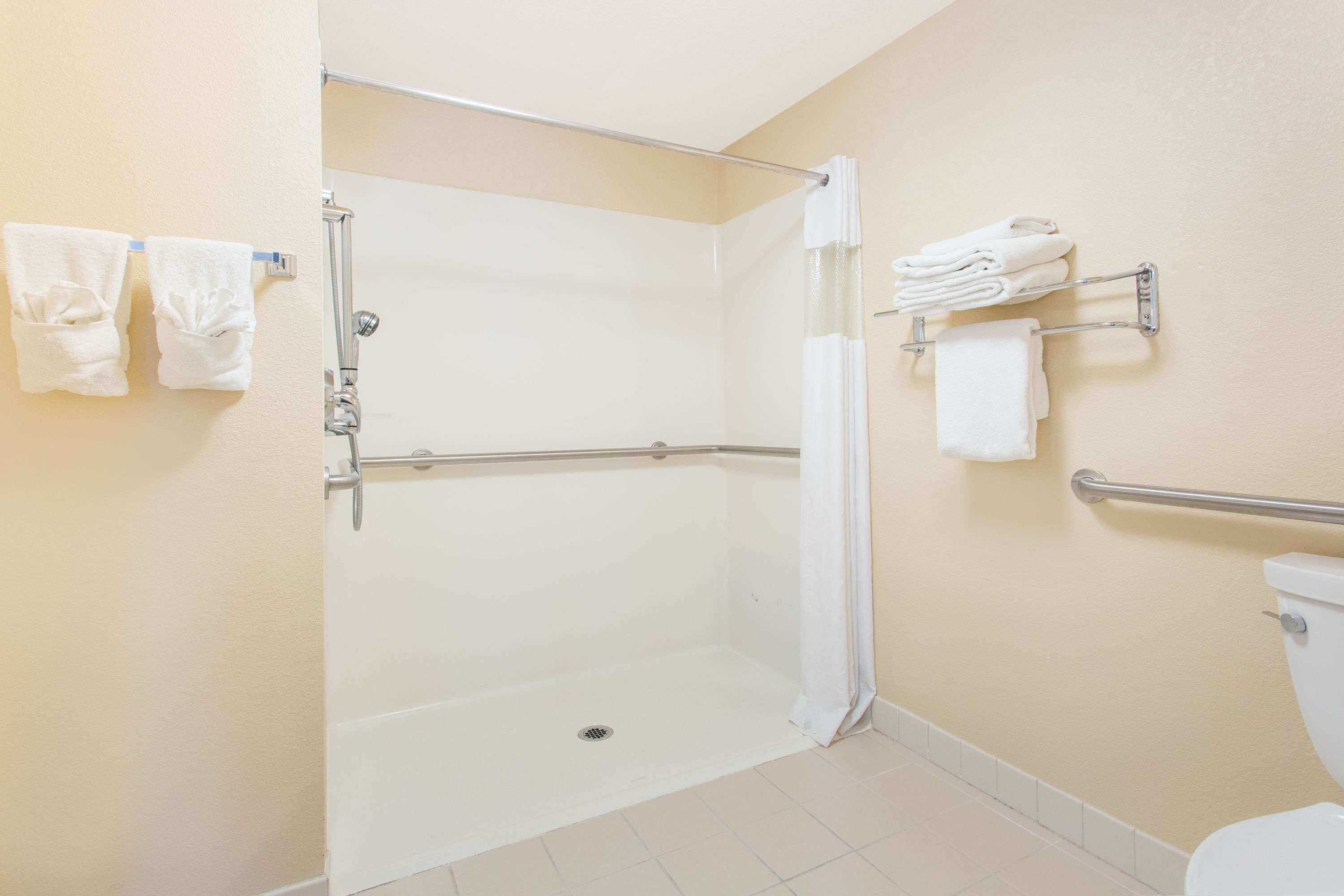 combined shower/bathtub, free toiletries, hair dryer, towels