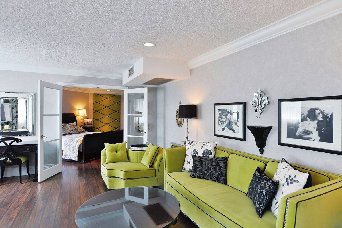 french glitz designer suite | 1 bedroom, desk, soundproofing, iron/ironing board