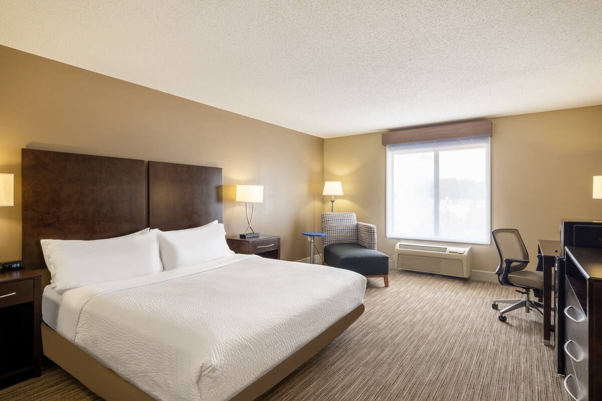 1 bedroom, desk, blackout curtains, iron/ironing board