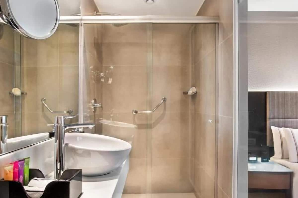 Bathroom | Shower, eco-friendly toiletries, hair dryer, towels