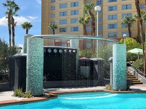5 outdoor pools, open 8:00 AM to 10:00 PM, pool umbrellas, sun loungers