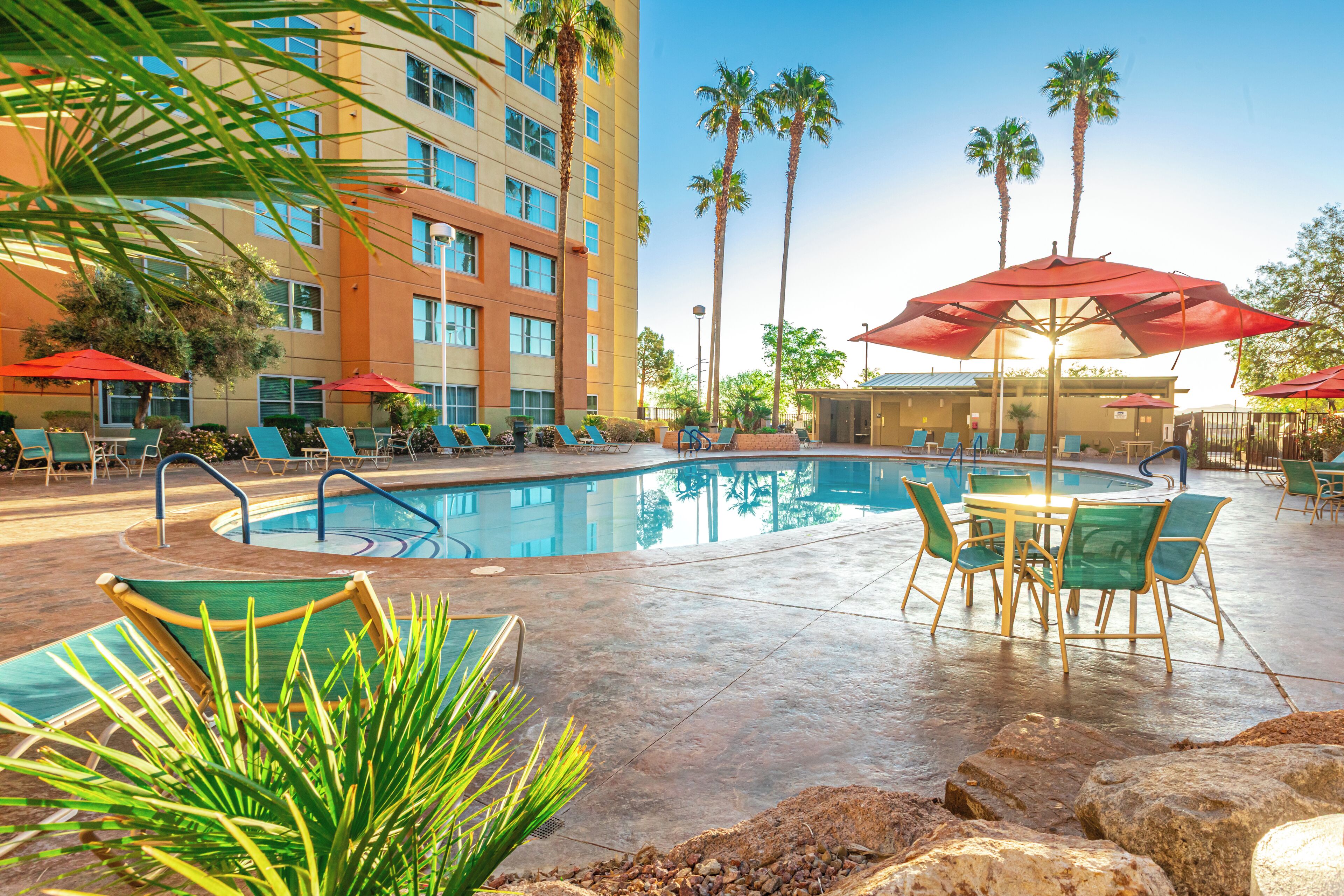 5 outdoor pools, open 8:00 AM to 10:00 PM, pool umbrellas, sun loungers