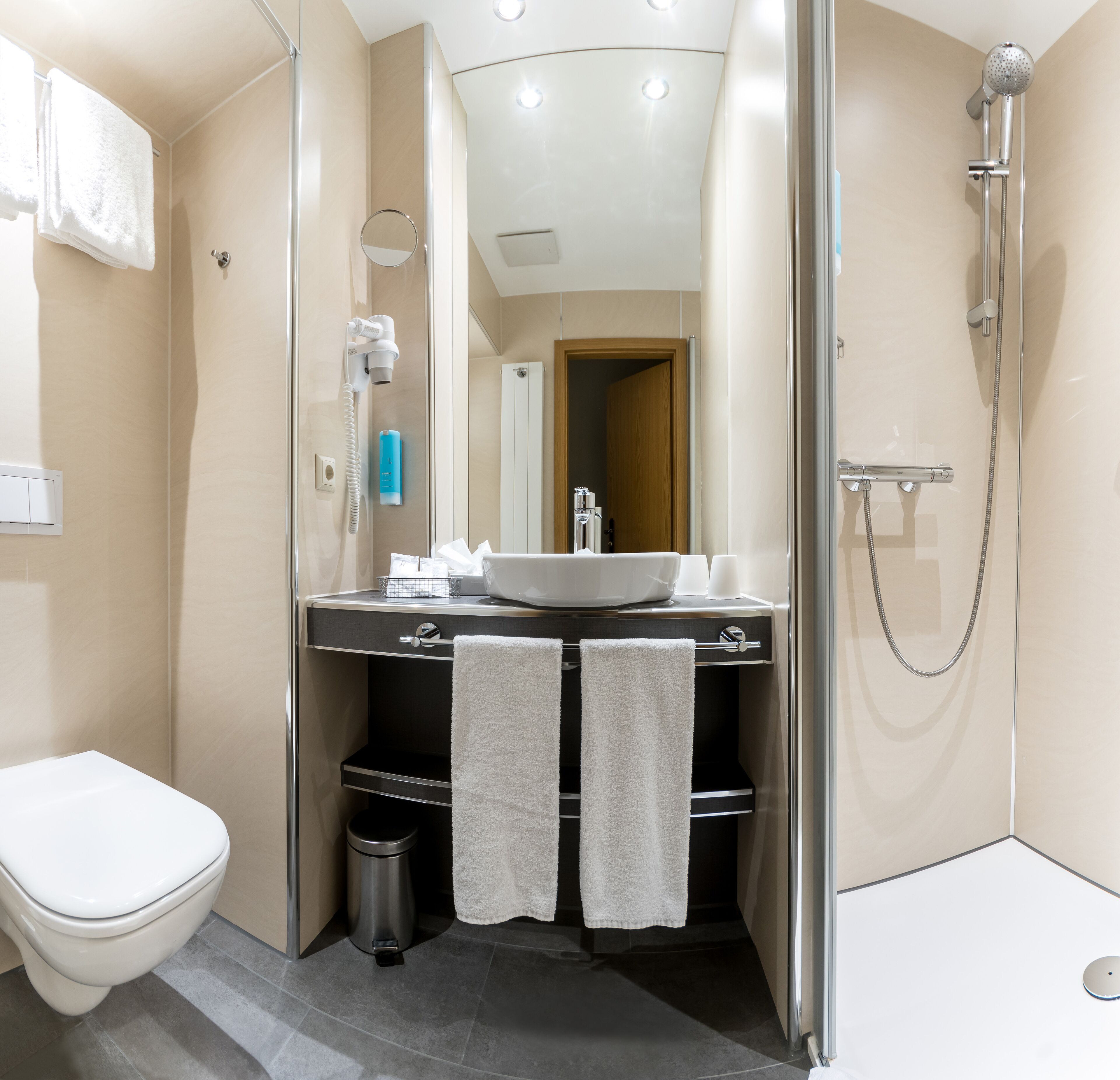 free toiletries, hair dryer, towels