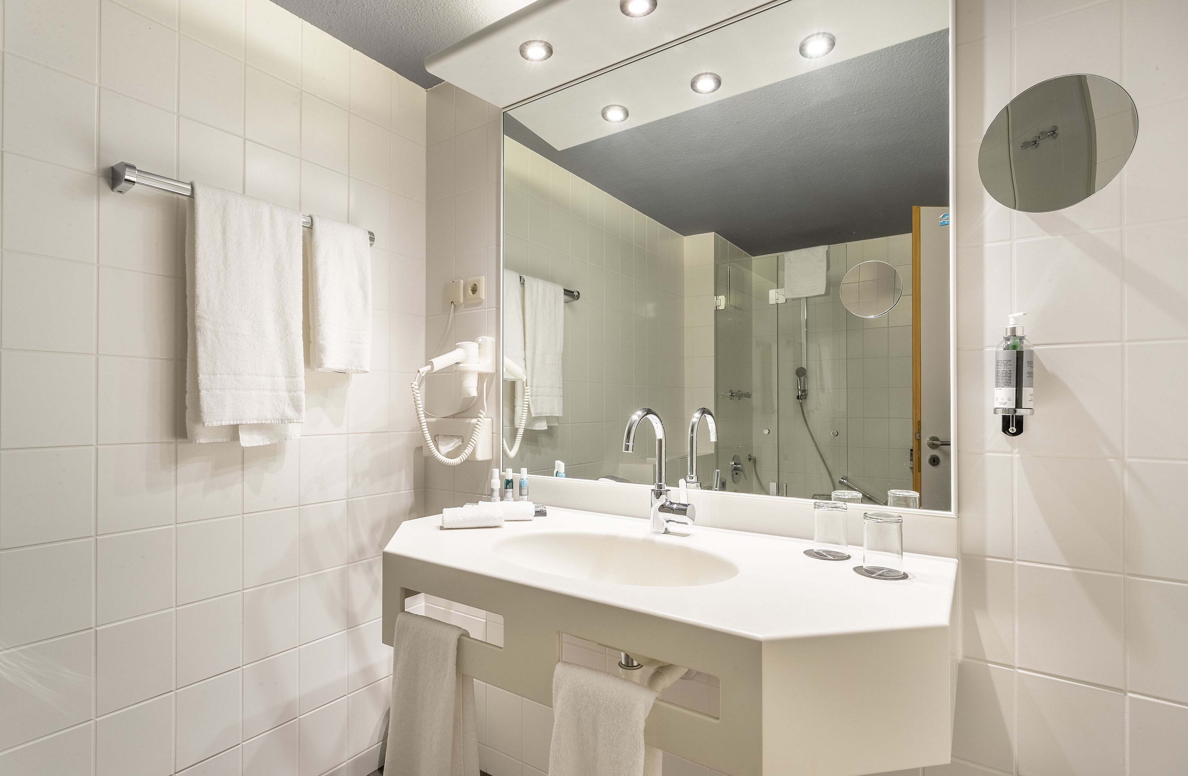 free toiletries, hair dryer, towels