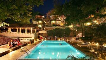 Outdoor pool, open 7:00 AM to 6 PM, pool umbrellas, sun loungers