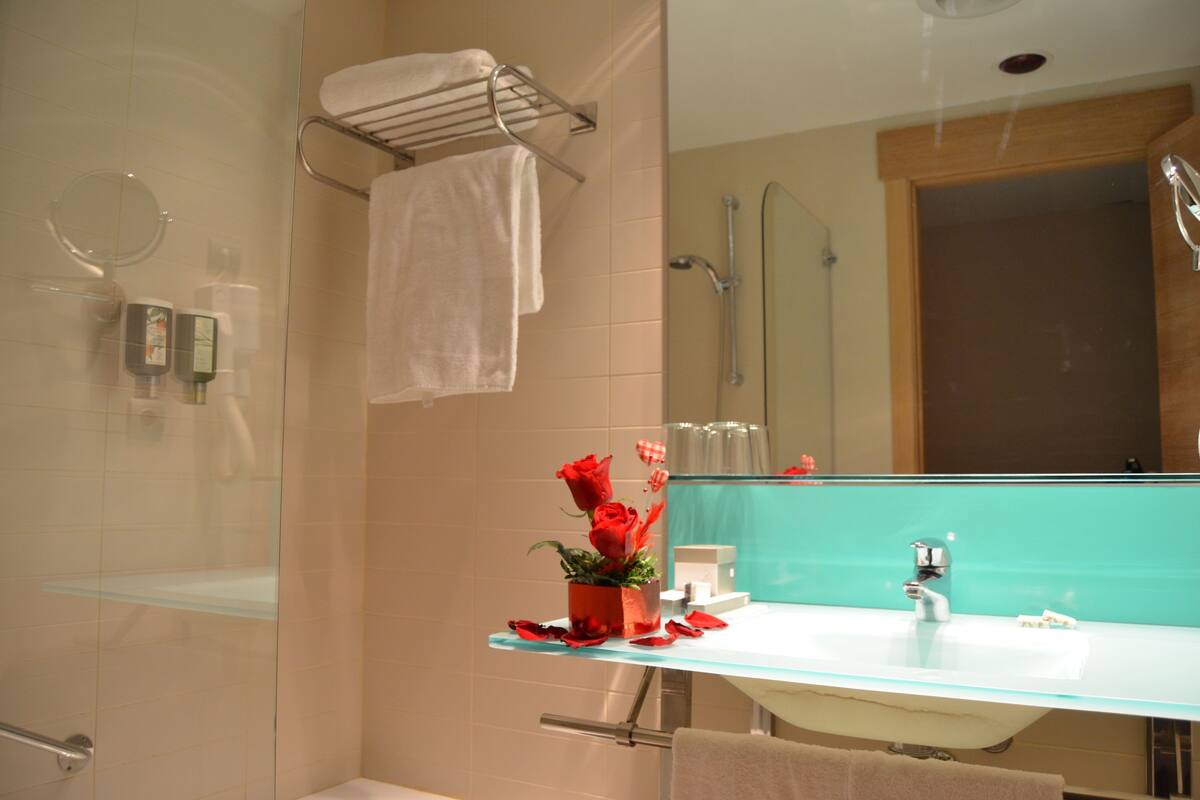 junior suite, 1 double bed with sofa bed | bathroom | combined shower/bathtub, free toiletries, hair dryer, bidet