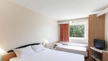 Room, Multiple Beds | In-room safe, desk, soundproofing, iron/ironing board