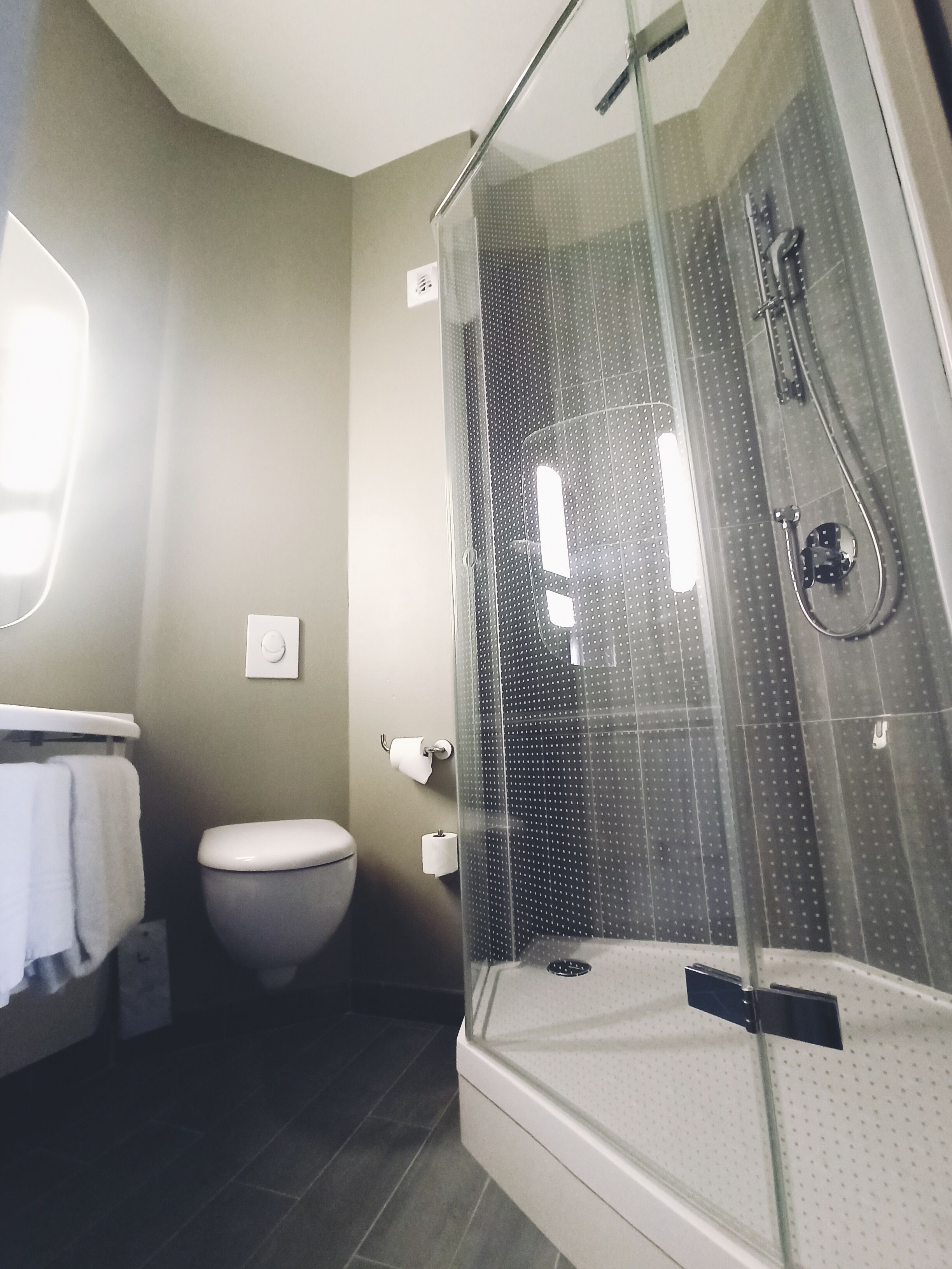 shower, eco-friendly toiletries, hair dryer, towels