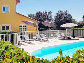 Outdoor pool, sun loungers