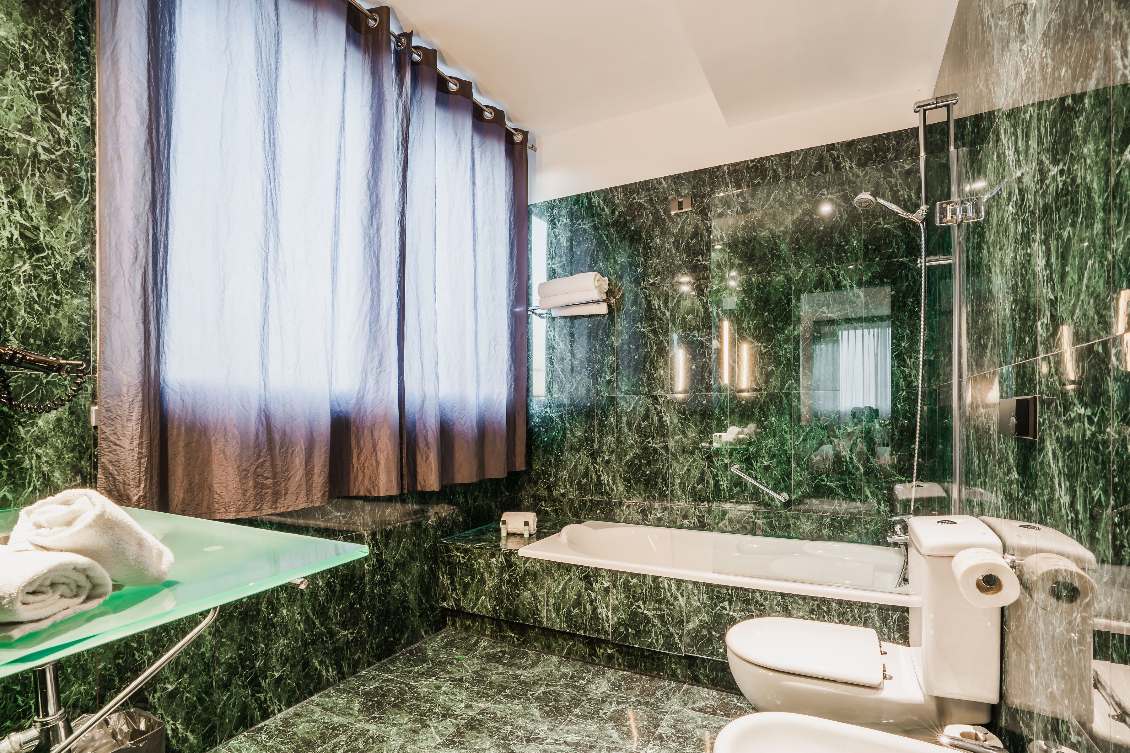 free toiletries, hair dryer, towels