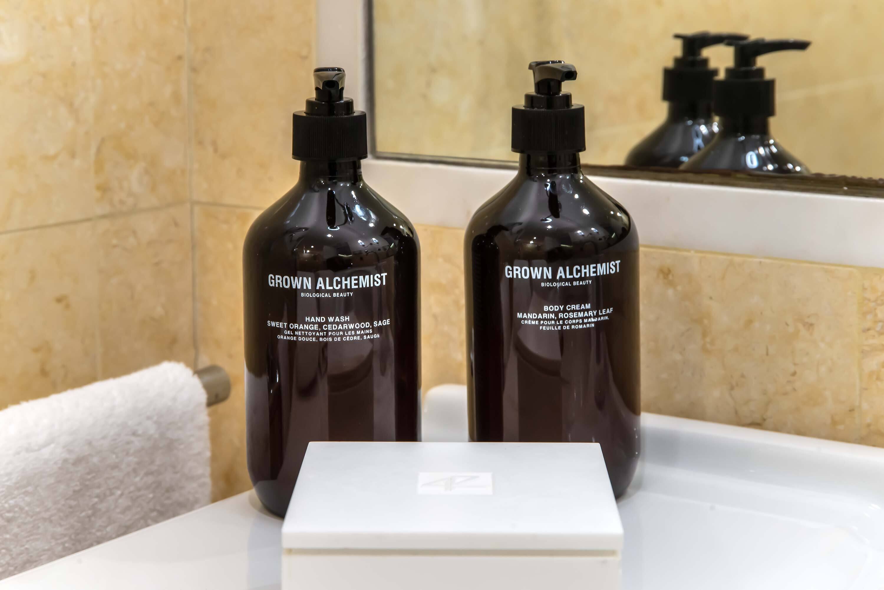 deluxe double room | bathroom | designer toiletries, hair dryer, bathrobes, slippers