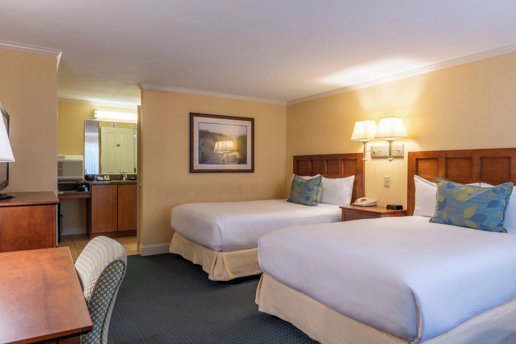 Standard Room 2 Doubles Chase Building | Desk, laptop workspace, soundproofing, iron/ironing board