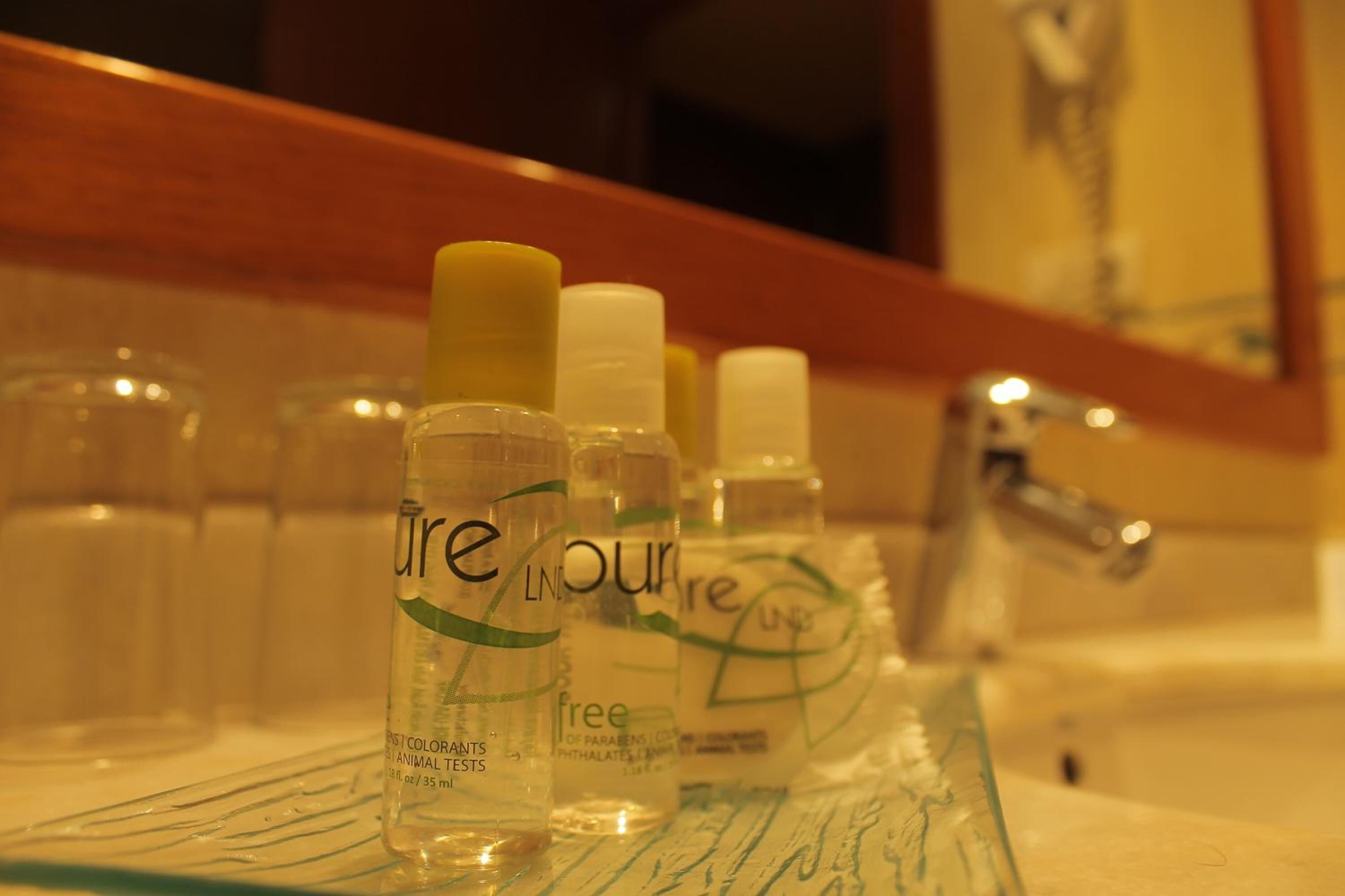 combined shower/bathtub, deep-soaking bathtub, free toiletries