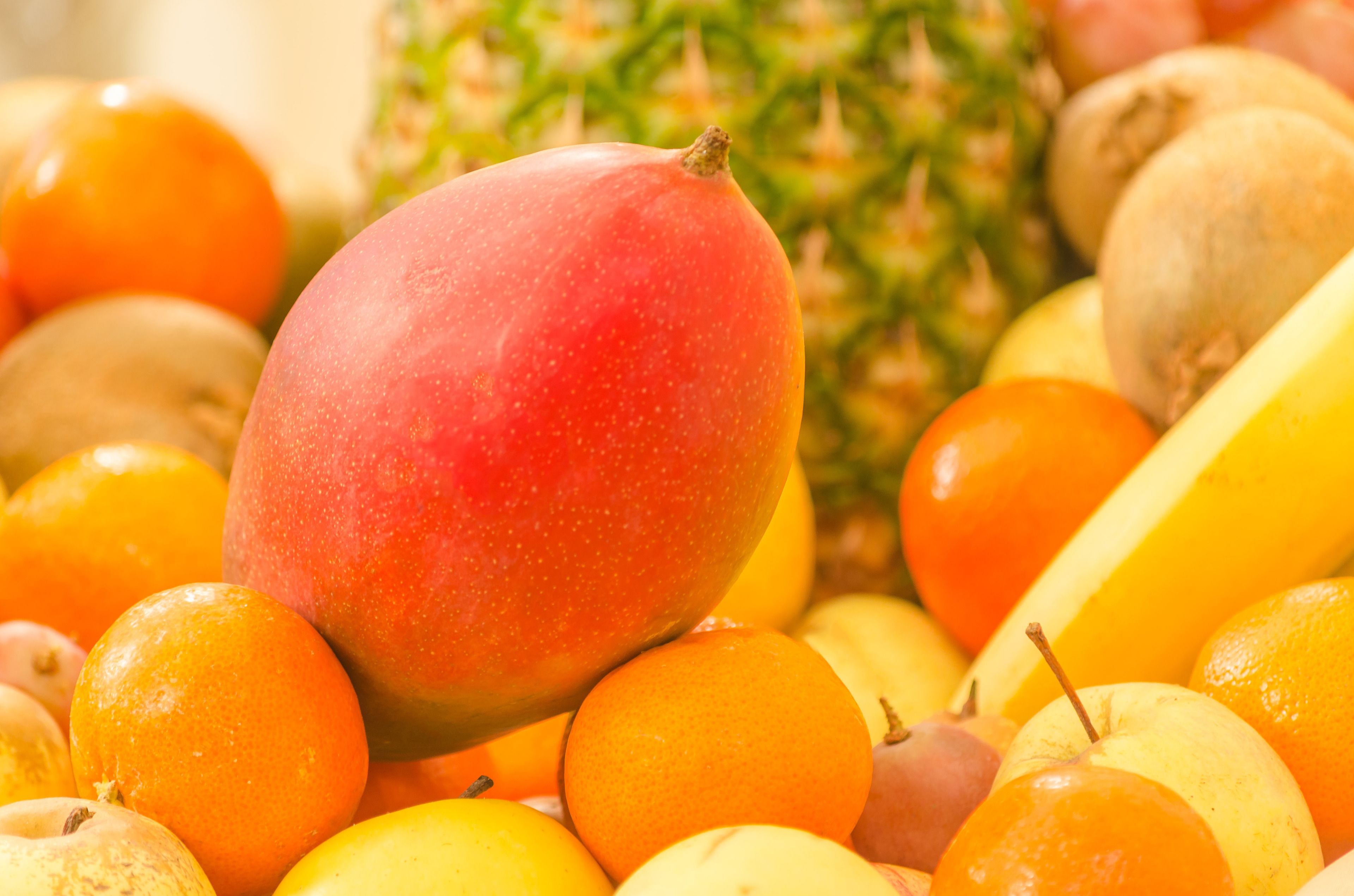 On y trouve une grande variété de fruits, notamment des mangues, des oranges et des pommes.