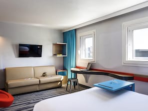 Premium bedding, desk, blackout curtains, soundproofing