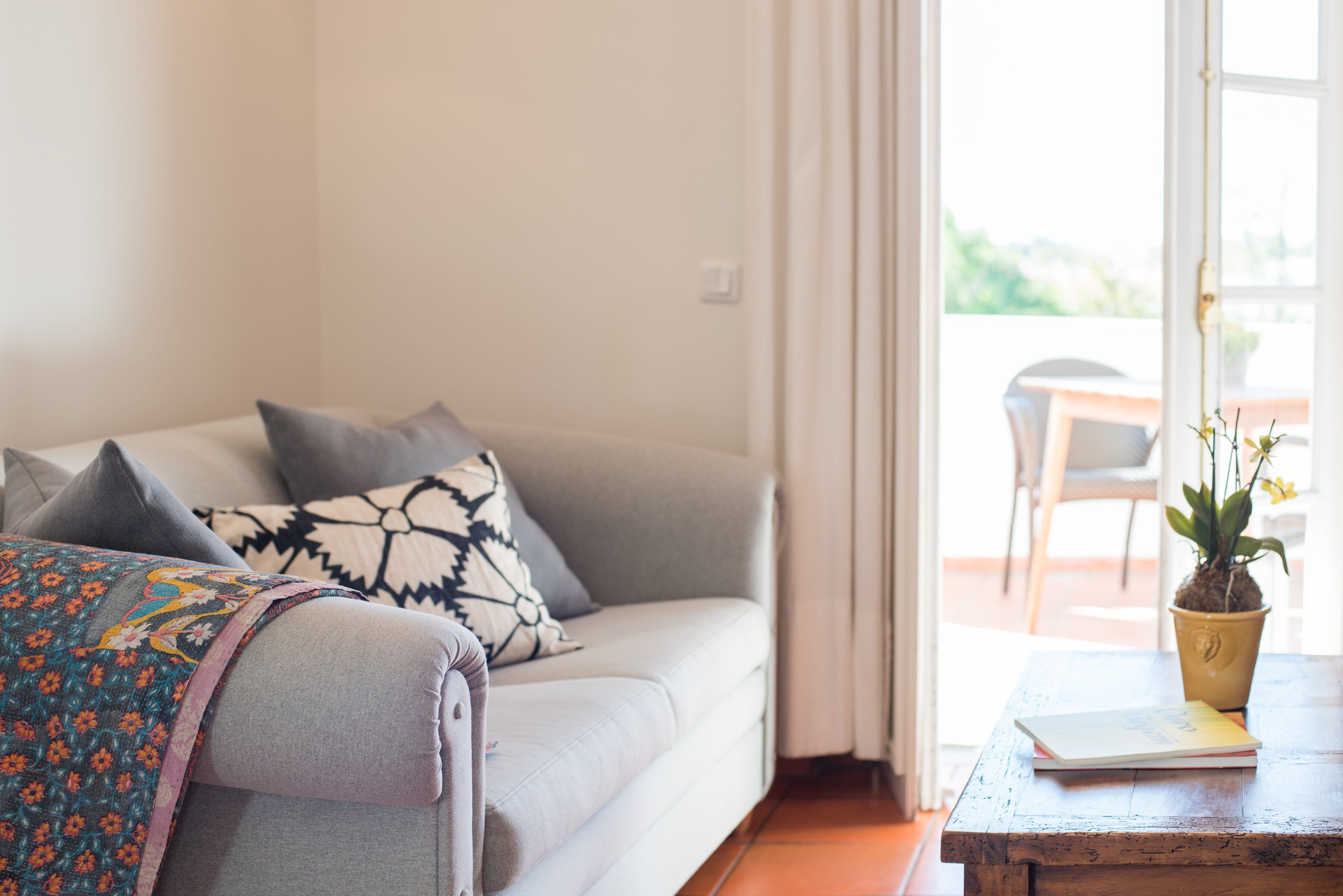 charming room with terrace | living area | lcd tv