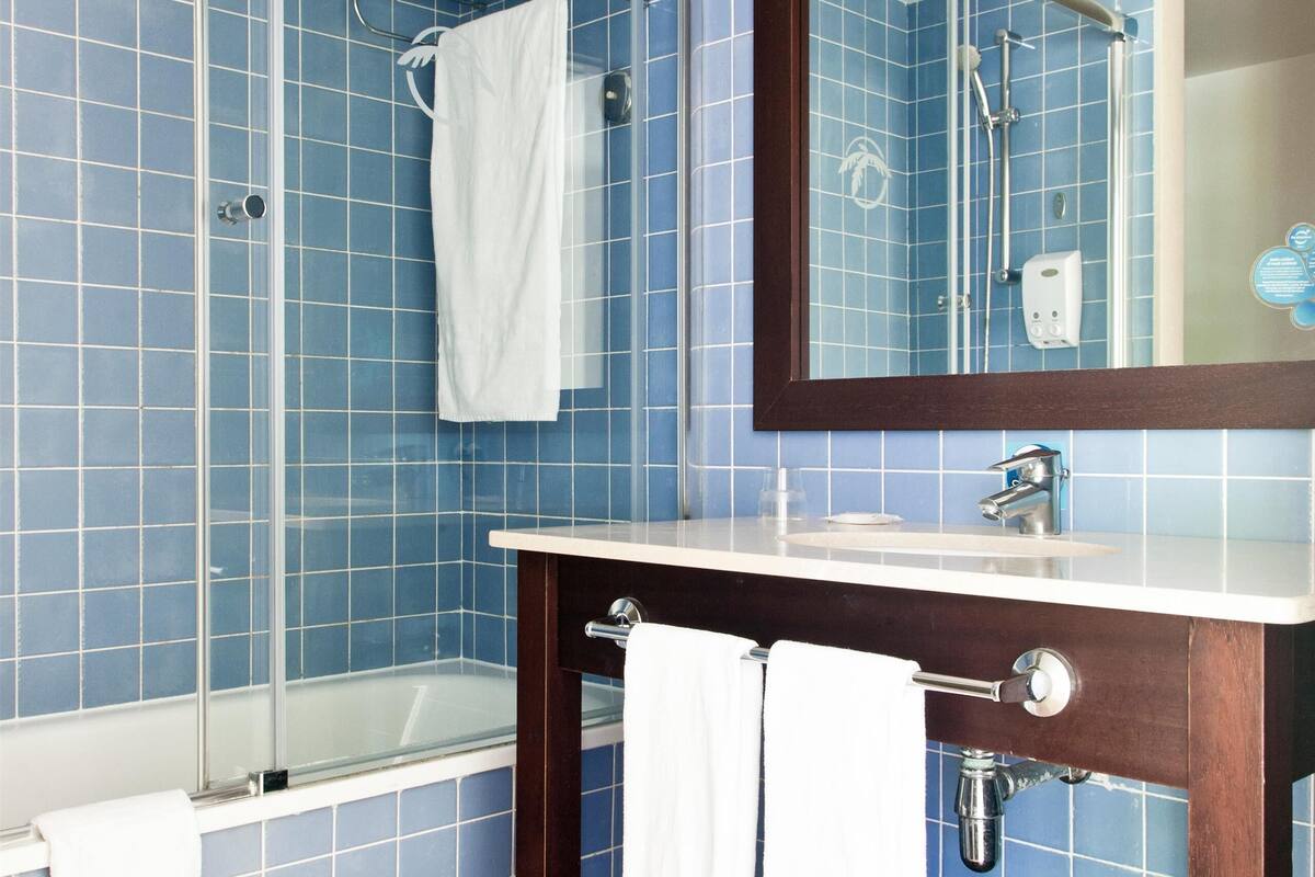 free toiletries, hair dryer, towels