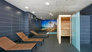 Indoor pool, seasonal outdoor pool, pool umbrellas, sun loungers