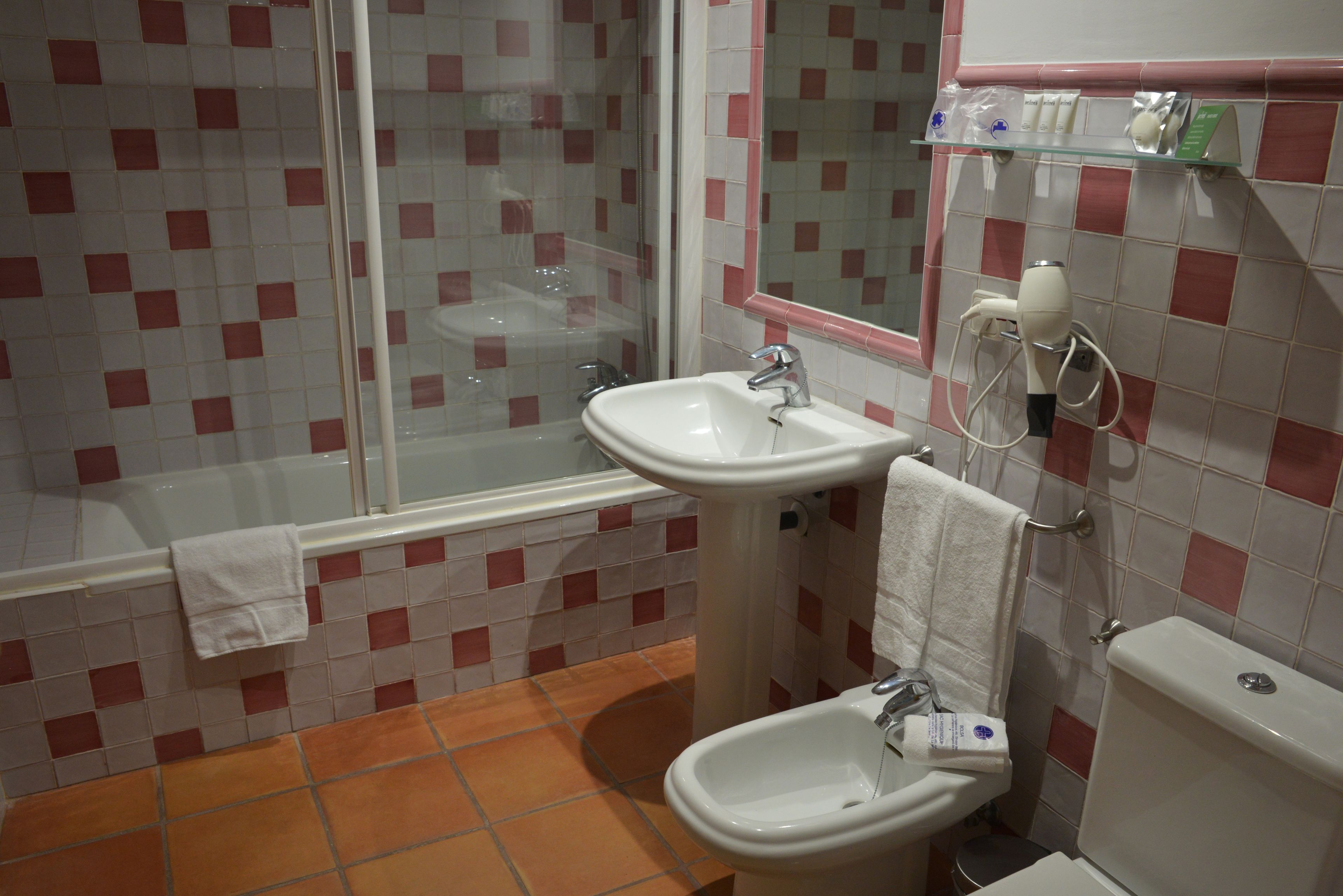 superior double room (salon) | bathroom | shower, hair dryer, towels