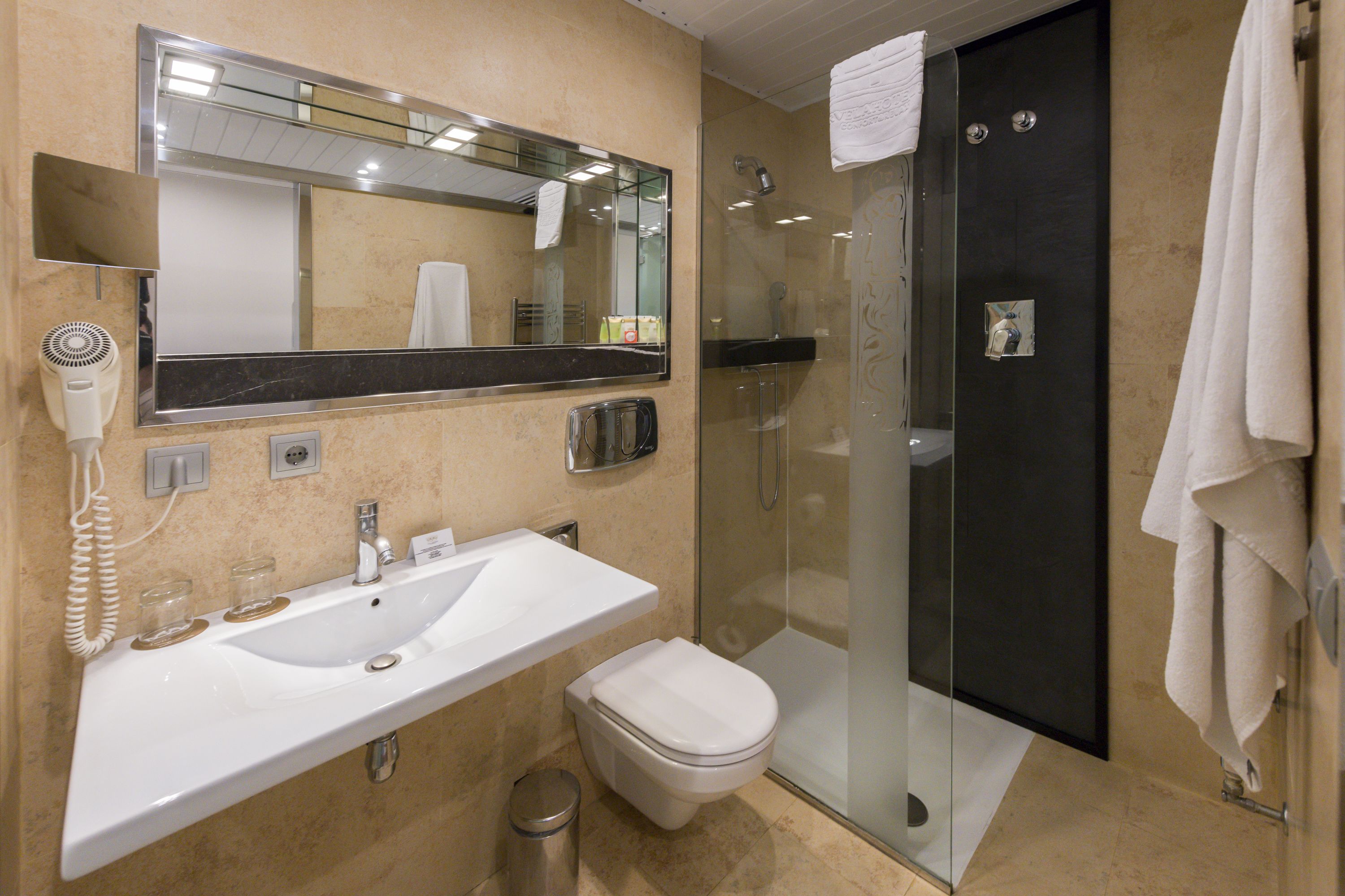 free toiletries, hair dryer, towels