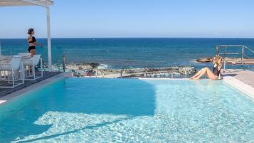 Outdoor pool, open 9:00 AM to 8:00 PM, pool umbrellas, pool loungers