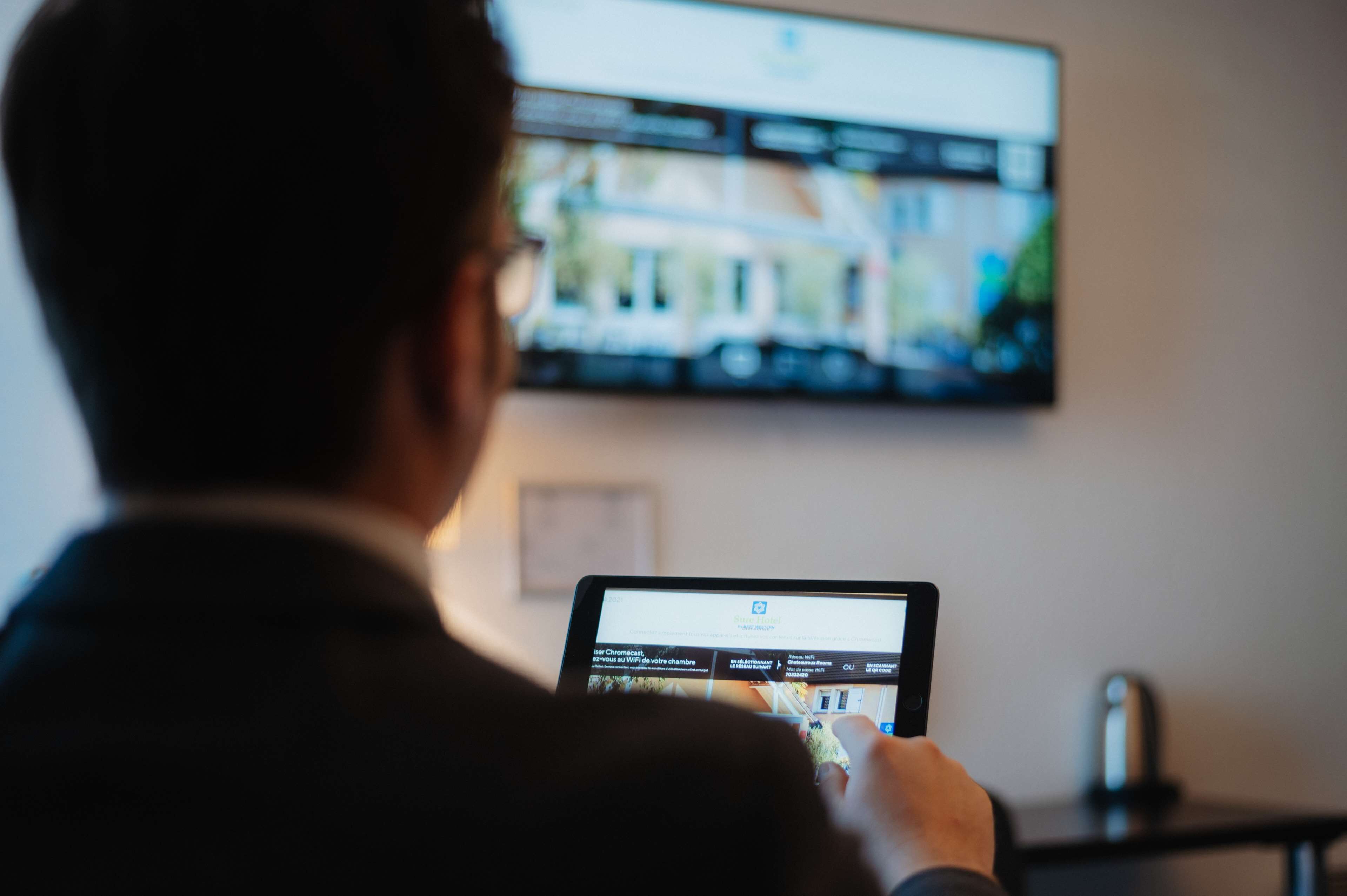 premium bedding, select comfort beds, desk, laptop workspace