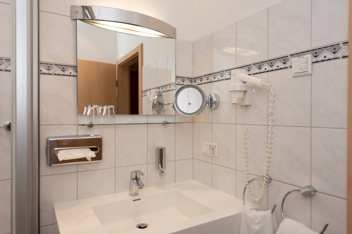 free toiletries, hair dryer, towels