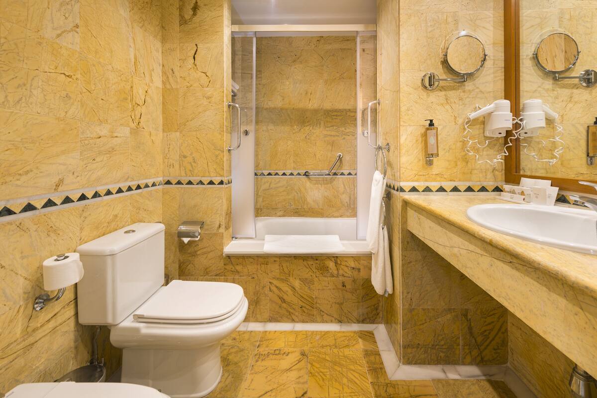 free toiletries, hair dryer, bathrobes, slippers