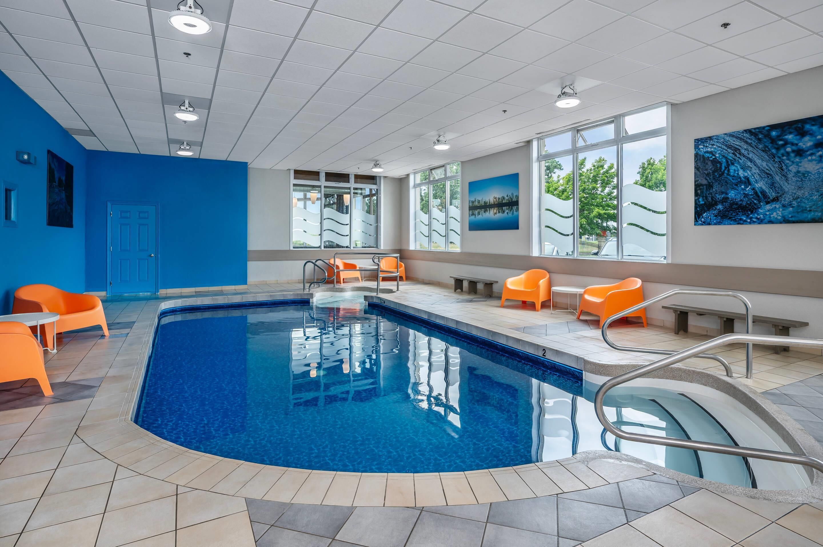 indoor pool, pool loungers