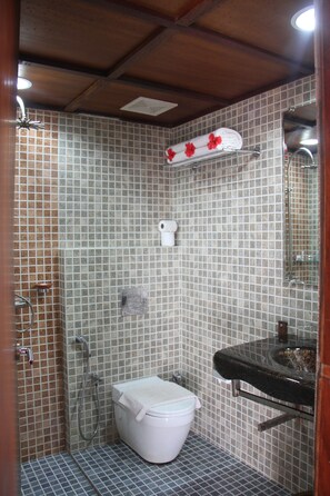 Gratis toiletartikelen, een haardroger, badjassen, handdoeken