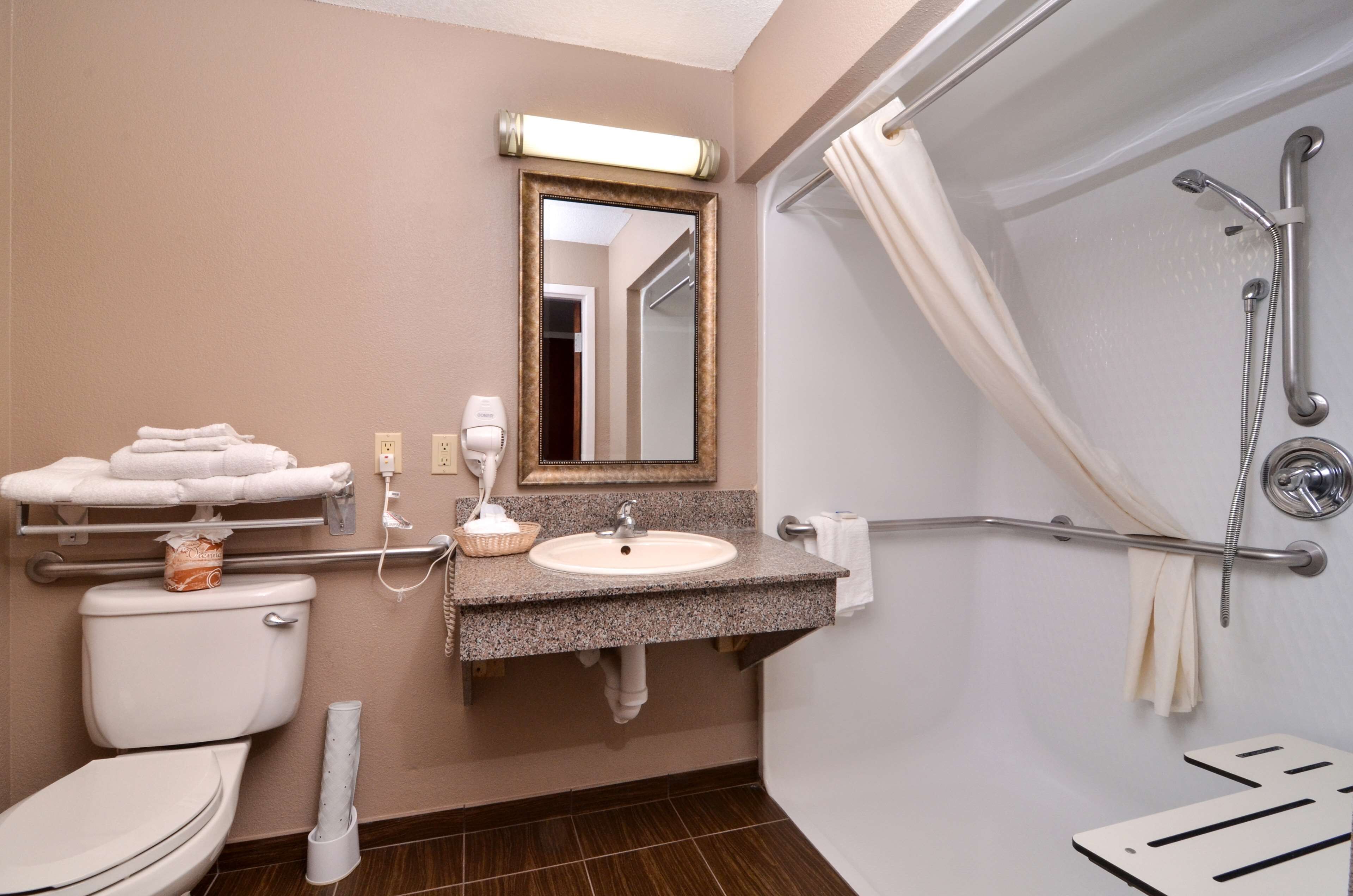 standard room, 1 king bed, accessible, non smoking | bathroom | combined shower/bathtub, free toiletries, hair dryer, towels