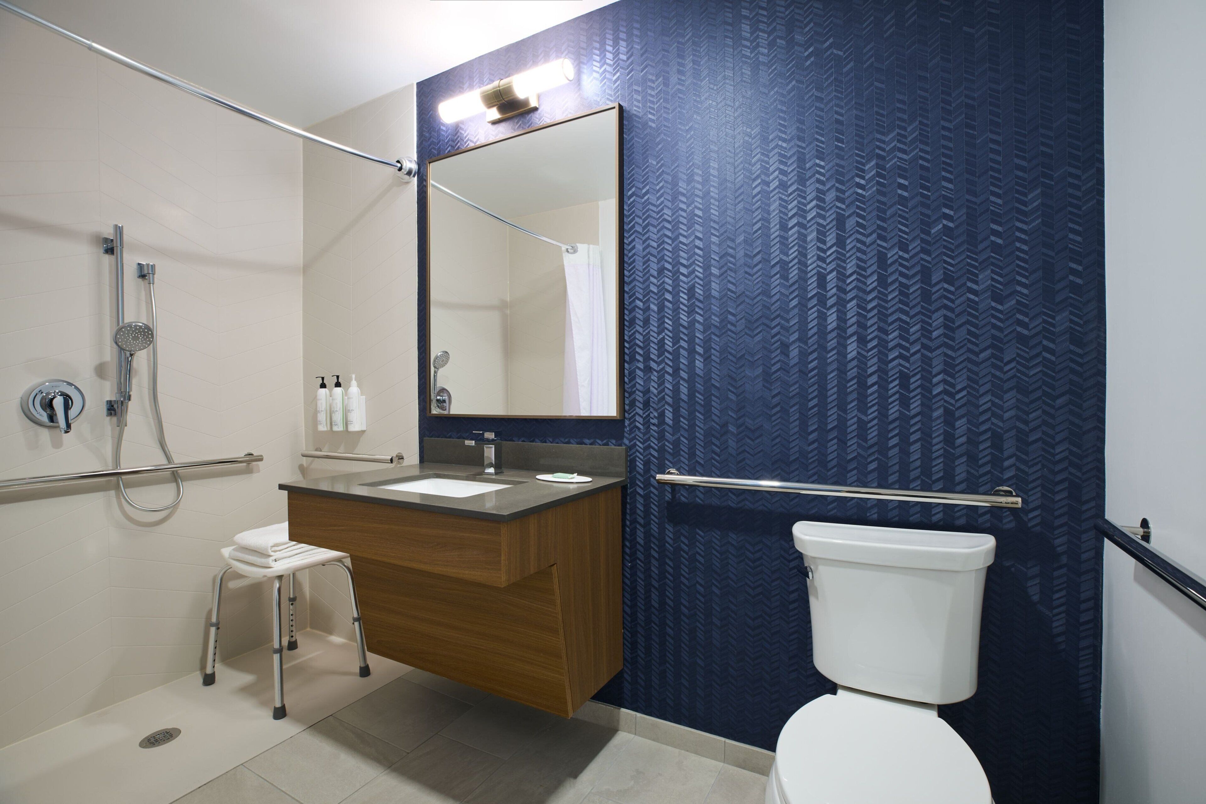 free toiletries, hair dryer, towels