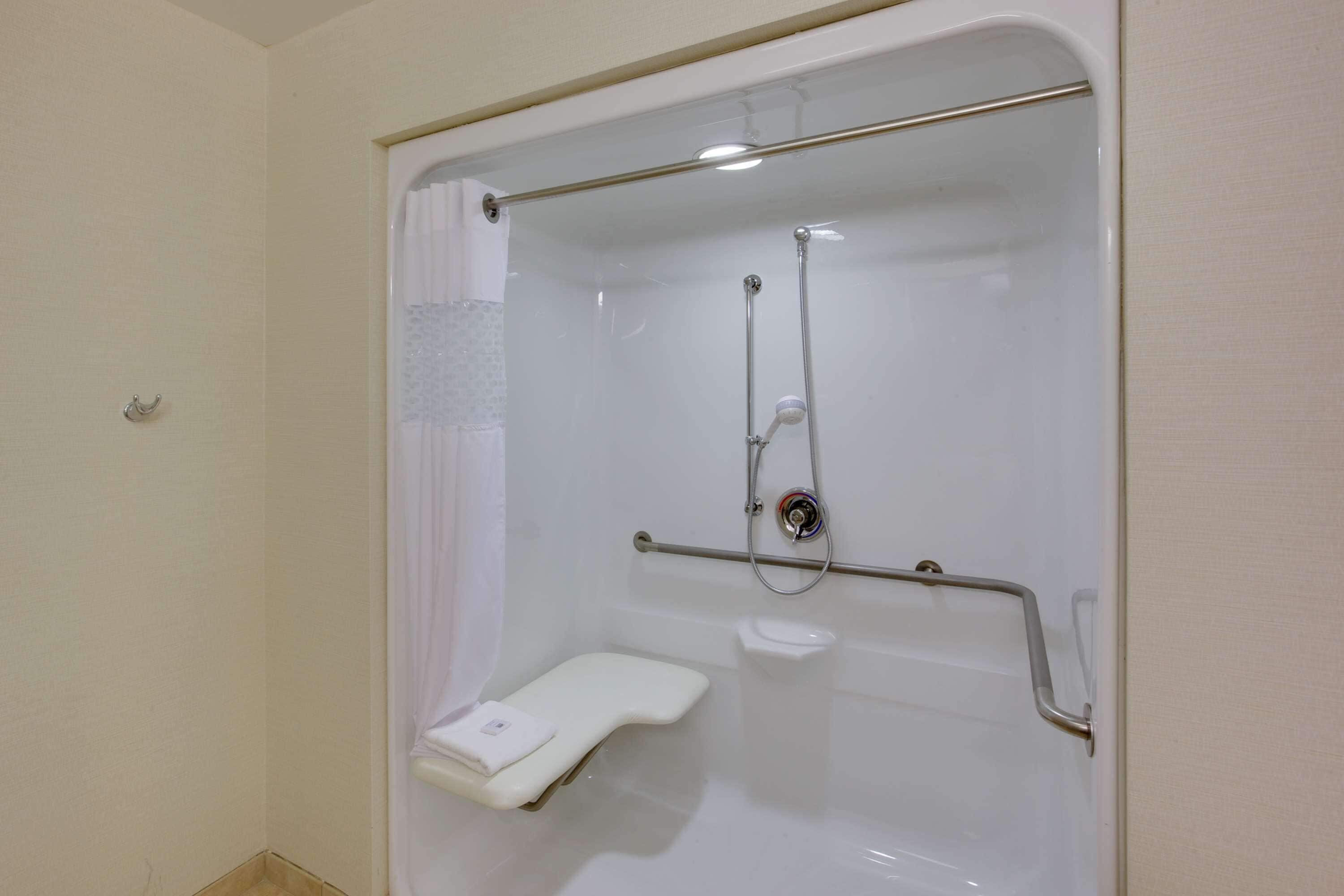 room, 1 king bed, accessible (roll-in shower) | bathroom | hair dryer, towels