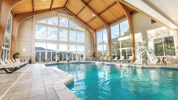 Indoor pool, outdoor pool, pool umbrellas
