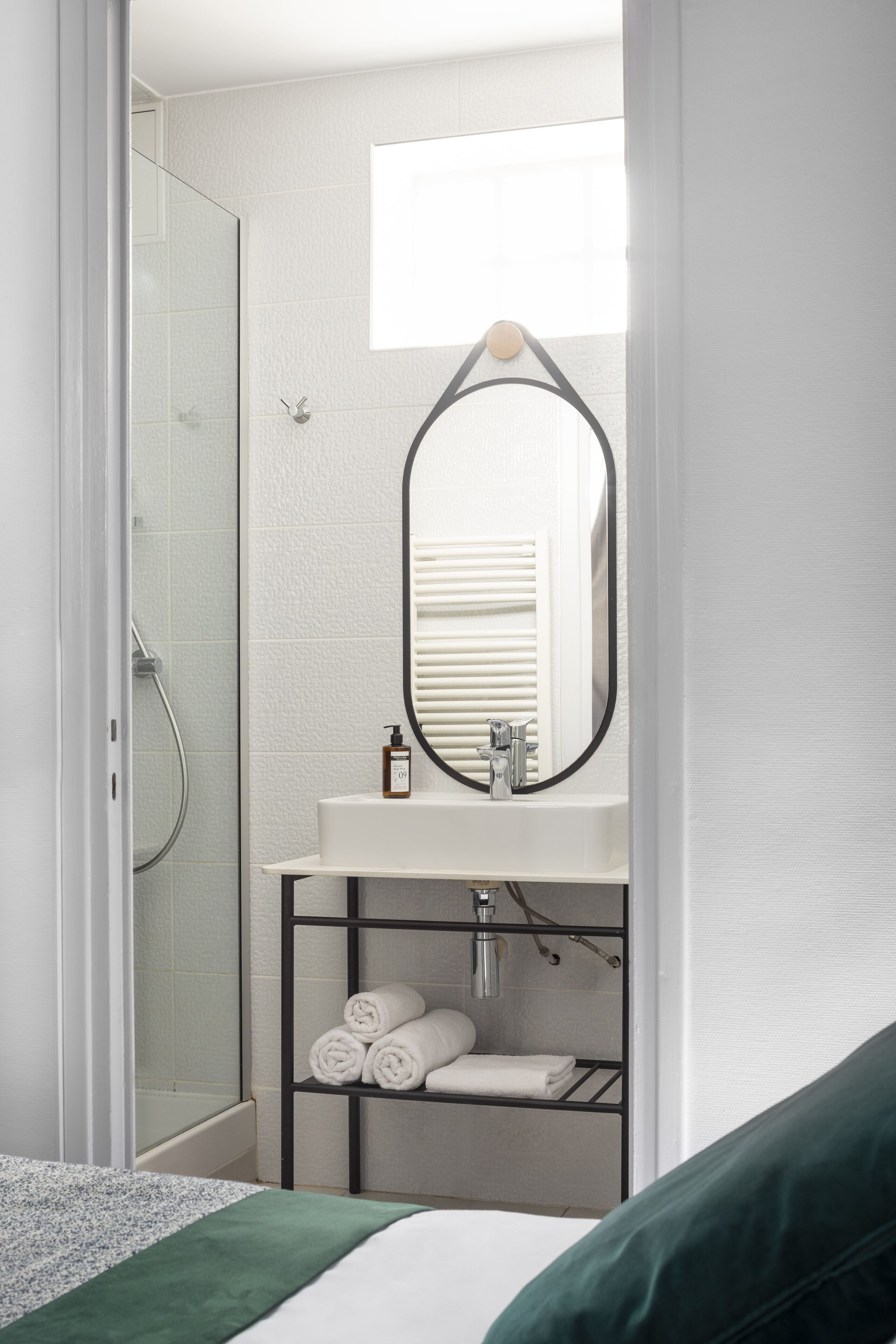 double room | bathroom | shower, hair dryer, towels, soap