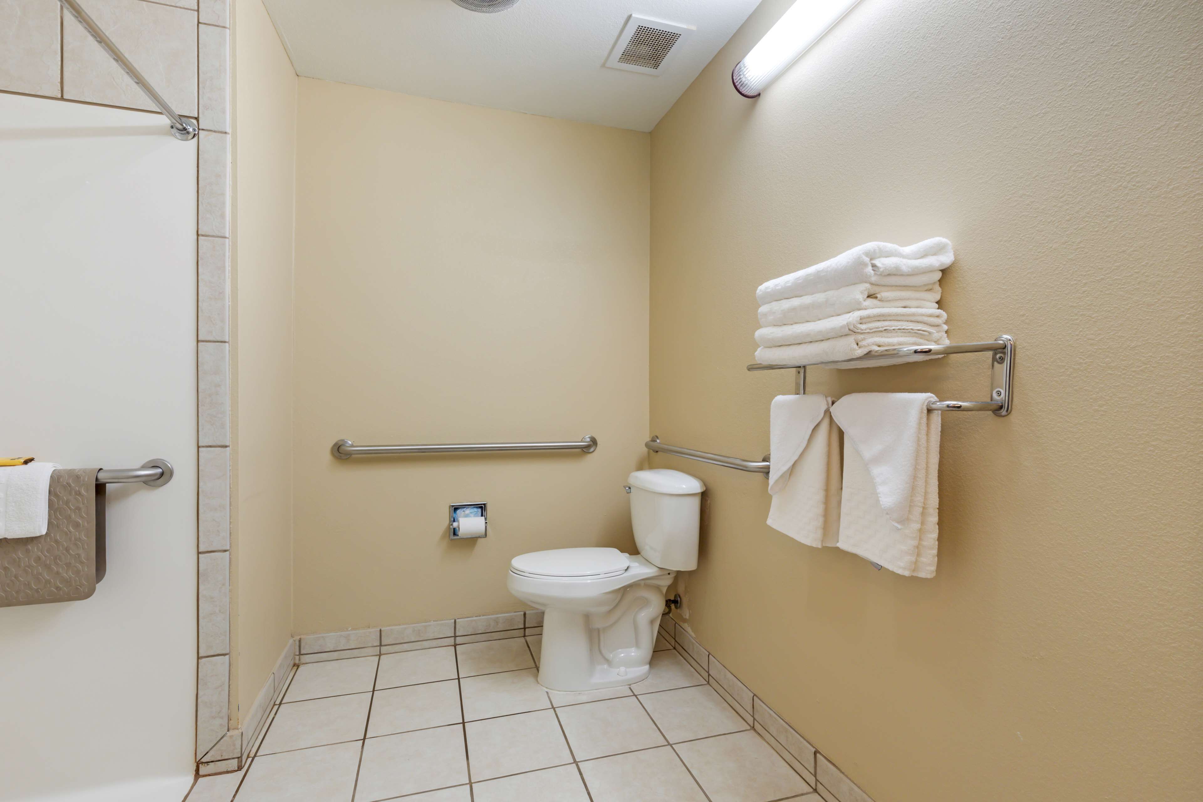 combined shower/bathtub, free toiletries, hair dryer, towels
