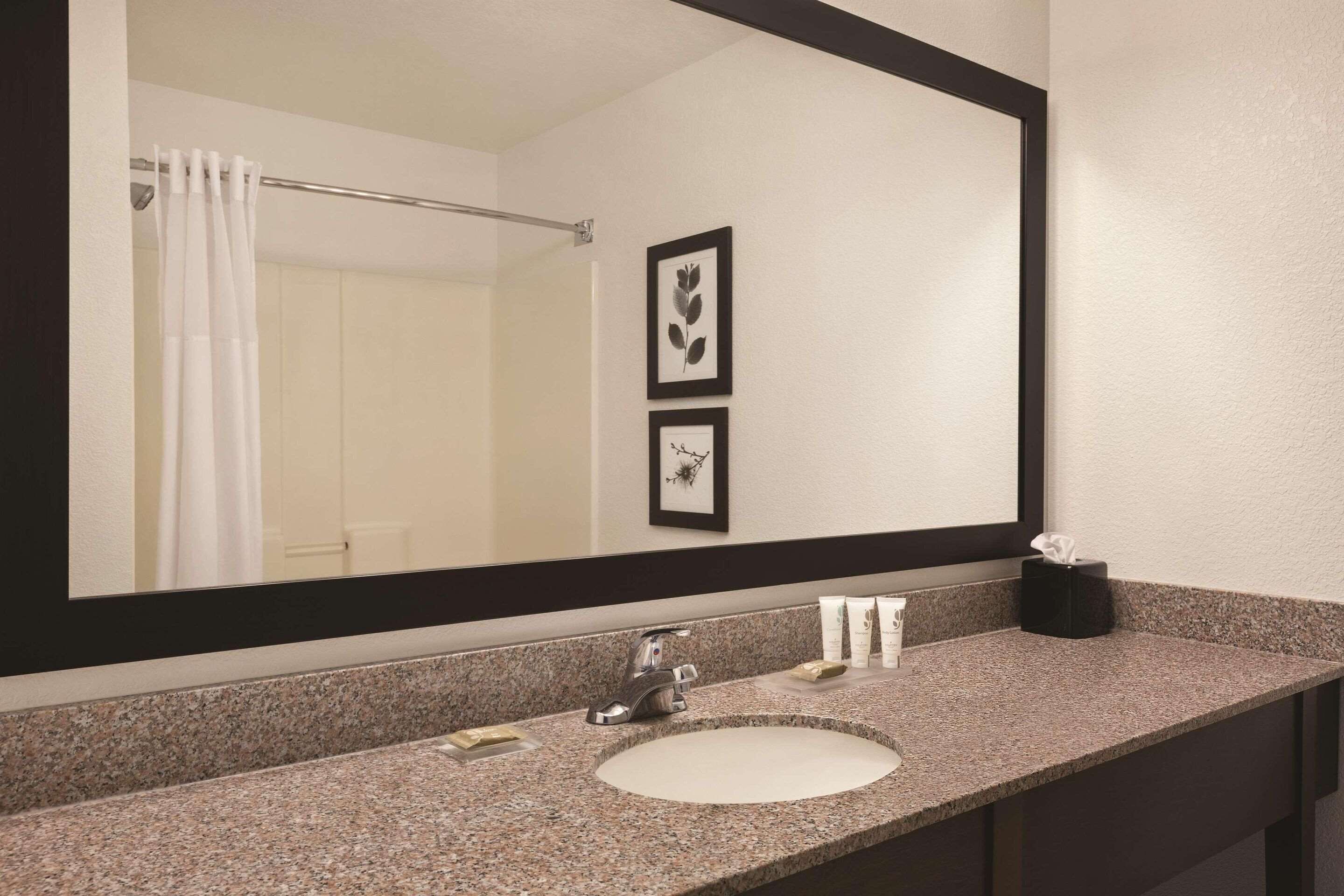 combined shower/bathtub, free toiletries, hair dryer, towels