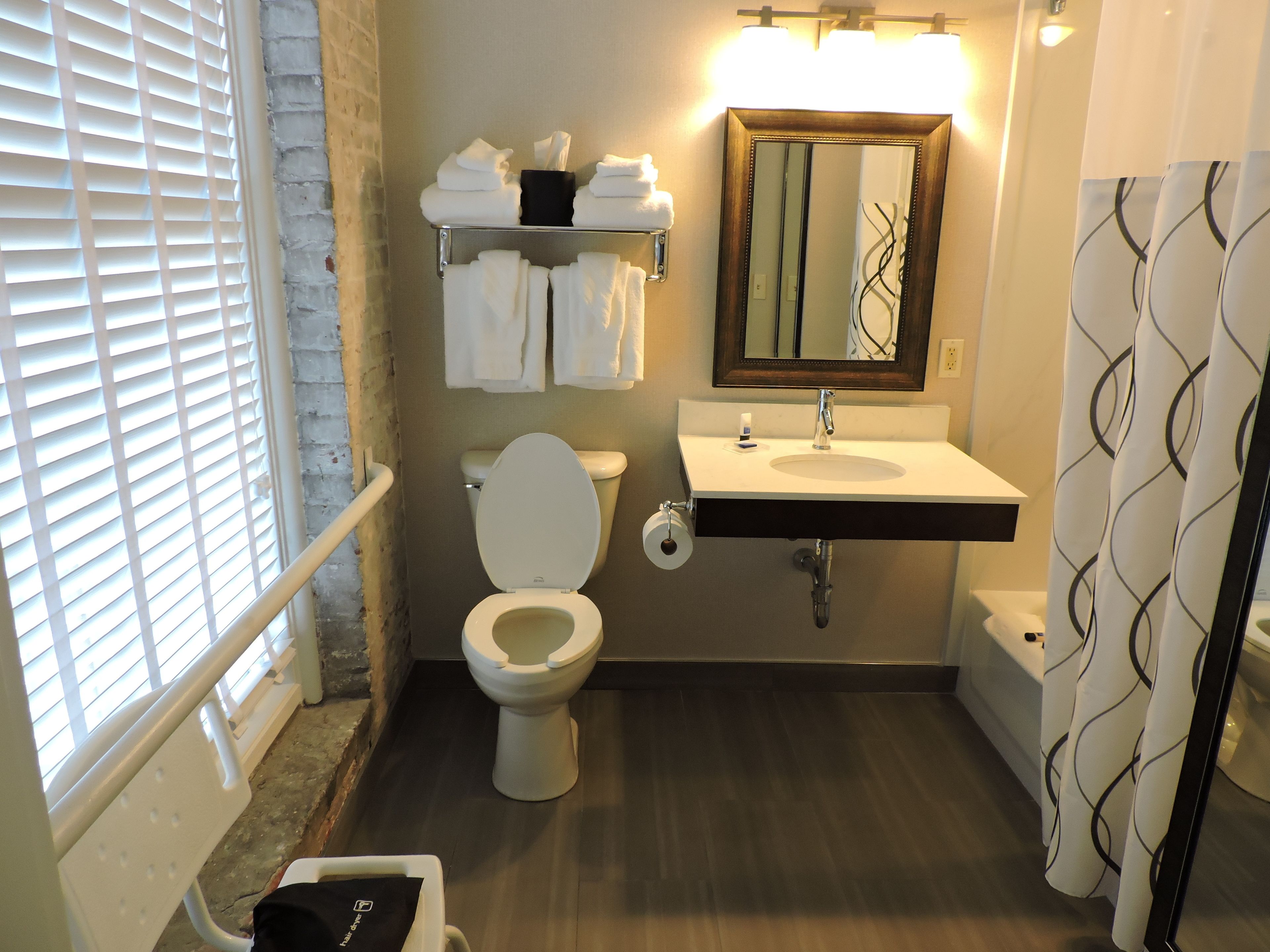 standard room, 2 double beds, accessible, bathtub | bathroom | combined shower/bathtub, designer toiletries, hair dryer, towels