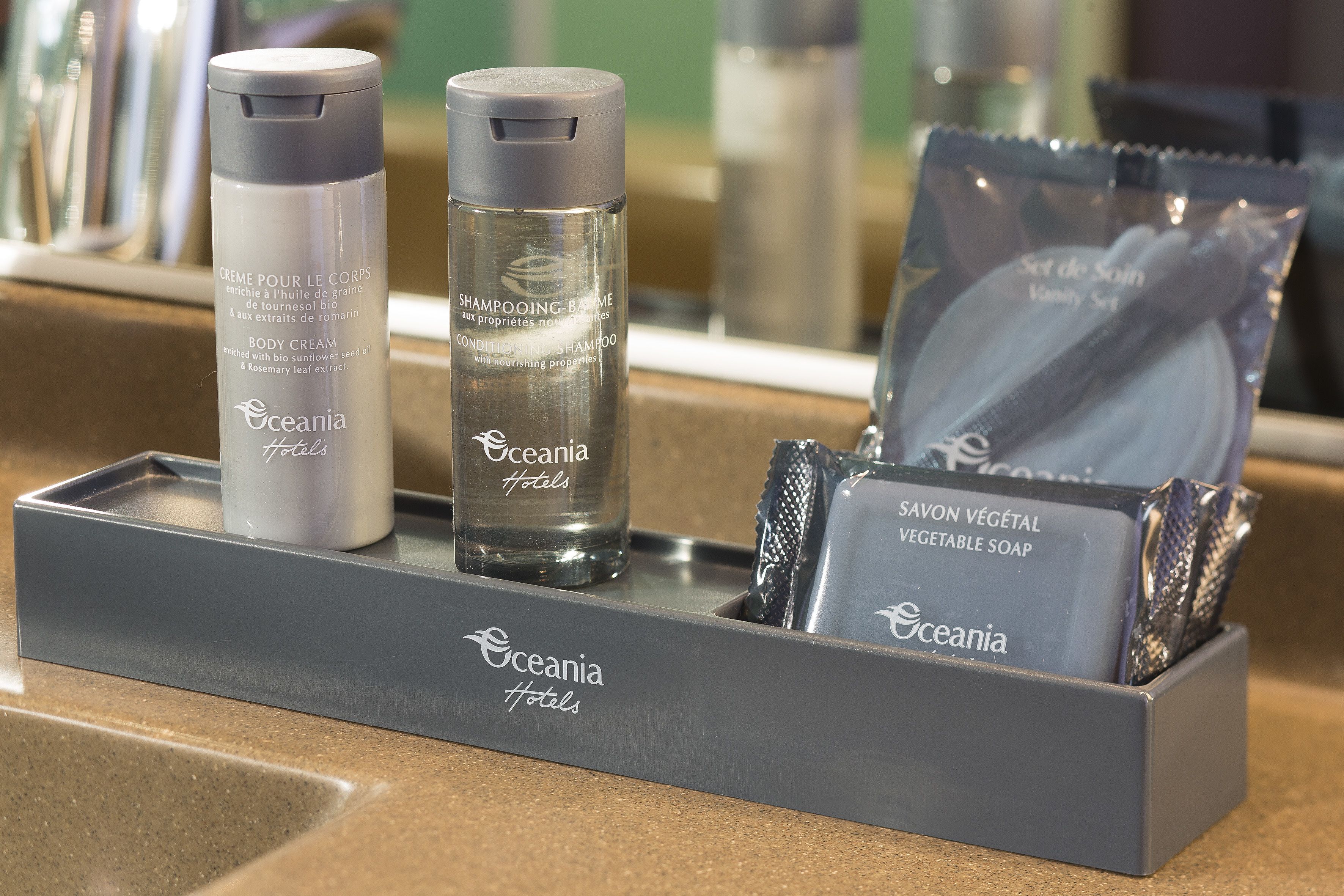 free toiletries, hair dryer, towels