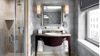 Grand Room, 1 King Bed, Corner (Grand Corner King) | Bathroom | Shower, designer toiletries, hair dryer, bathrobes at Hotel AKA Back Bay